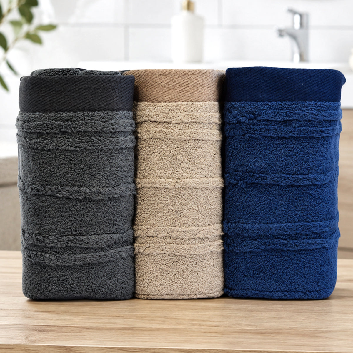 Набір рушників махрових, 3шт, 90х50см, Microcotton Cevher-1 / Бавовняні рушники / Рушники для обличчя