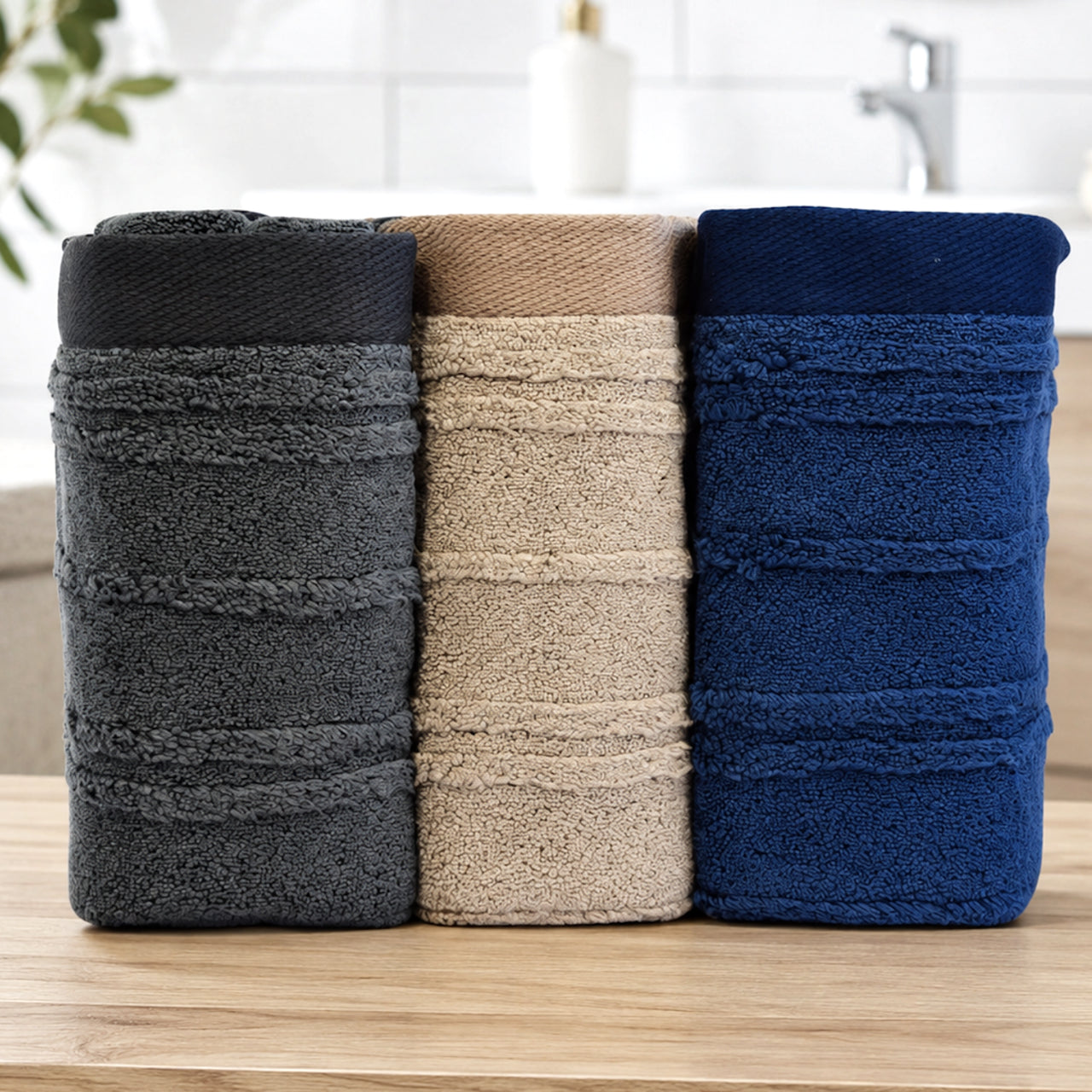 Набір рушників махрових, 3шт, 90х50см, Microcotton Cevher-1 / Бавовняні рушники / Рушники для обличчя