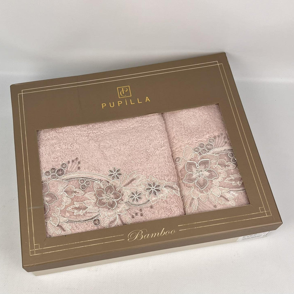 Набір рушників бамбукових, 2шт, 90х50см, 140х70см, Рupilla Vanetta Pudra, / Махрові рушники з бамбукового волокна