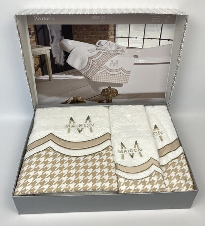 Набір махрових рушників, 3шт(150х85см,100х50см,50х30см), Lowe's White-Beige / Бавовняні рушники / Подарунковий набір рушників