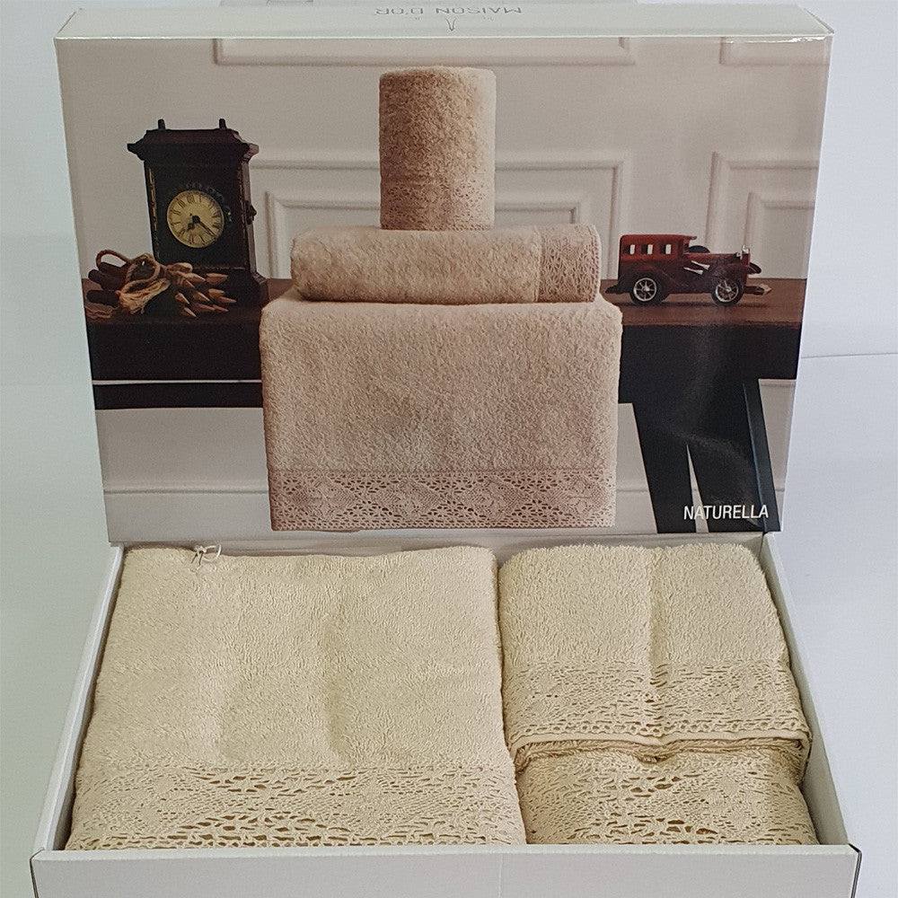 Набір рушників махрових 3 шт (140х70, 90х50, 50х32 см) Maison D'or Naturella, / Комплект рушників / Махрові рушники