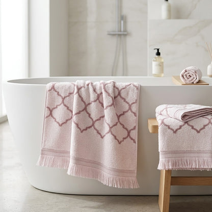 Махрові рушники комплектом, 2шт, 90х50см, 140х70см, Maison D'or Lorenza Lilac-White, Ліловий / Набір рушників з махри