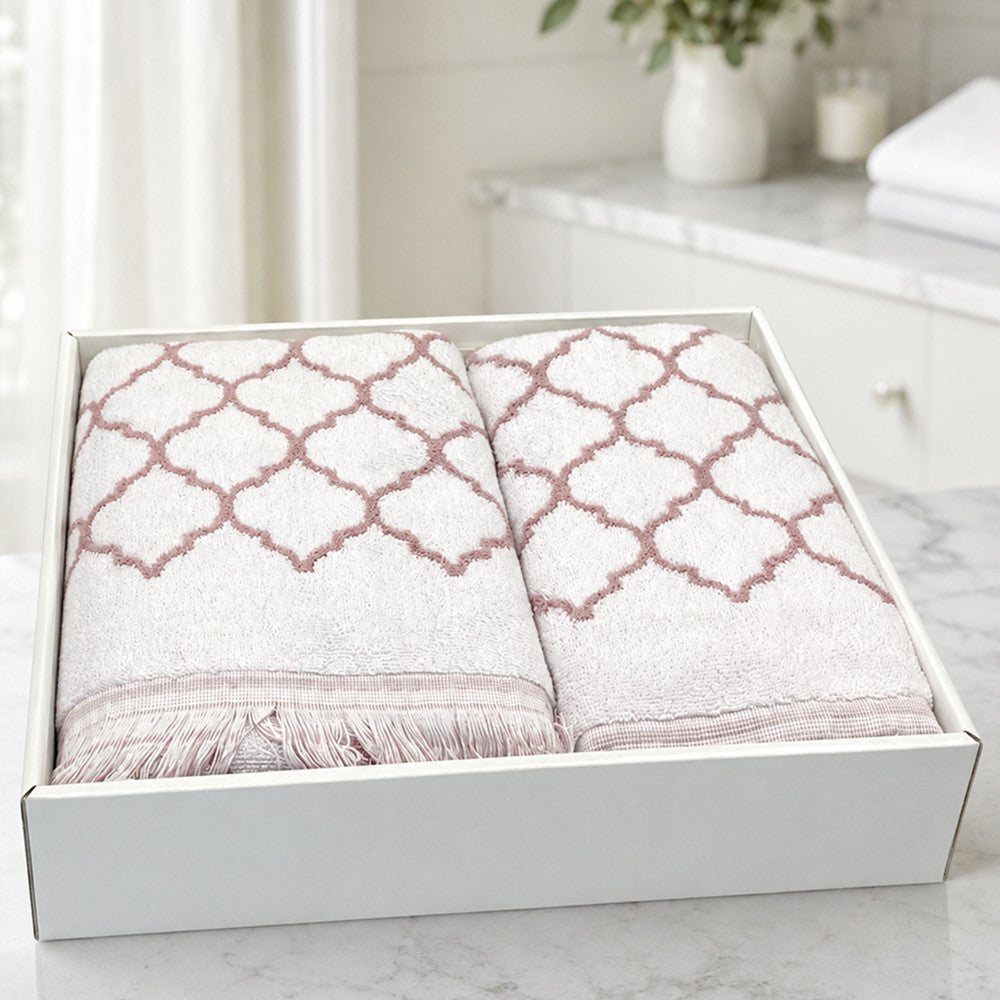 Махрові рушники комплектом, 2шт, 90х50см, 140х70см, Maison D'or Lorenza Lilac-White, Ліловий / Набір рушників з махри