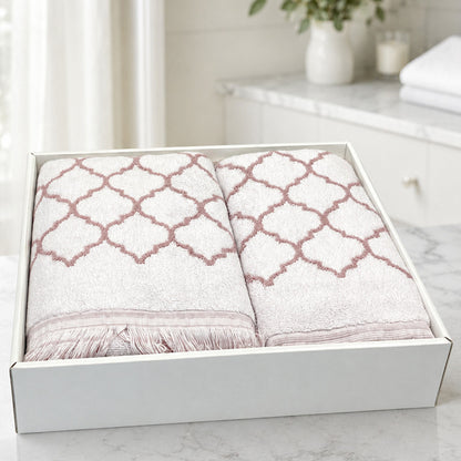 Махрові рушники комплектом, 2шт, 90х50см, 140х70см, Maison D'or Lorenza Lilac-White, Ліловий / Набір рушників з махри