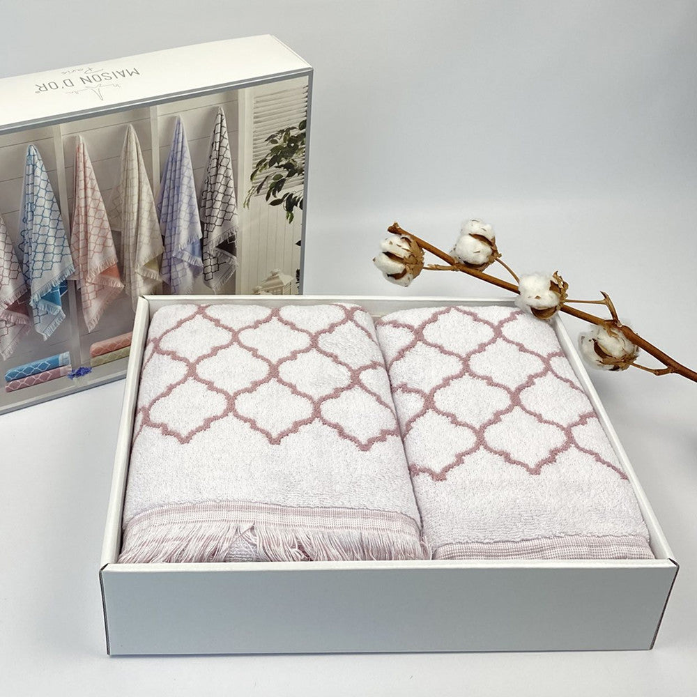 Махрові рушники комплектом, 2шт, 90х50см, 140х70см, Maison D'or Lorenza Lilac-White, Ліловий / Набір рушників з махри