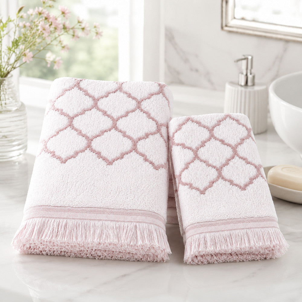 Махрові рушники комплектом, 2шт, 90х50см, 140х70см, Maison D'or Lorenza Lilac-White, Ліловий / Набір рушників з махри
