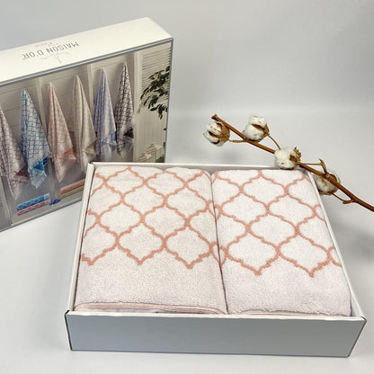 Махрові рушники комплектом, 2шт, 90х50см, 140х70см, Maison D'or Lorenza Lilac-White, Ліловий / Набір рушників з махри