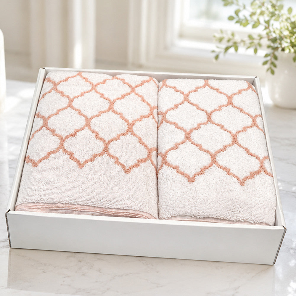 Махрові рушники комплектом, 2шт, 90х50см, 140х70см, Maison D'or Lorenza Lilac-White, Ліловий / Набір рушників з махри