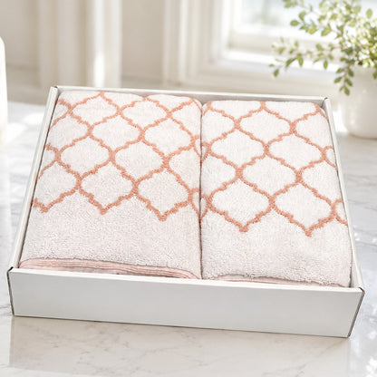 Махрові рушники комплектом, 2шт, 90х50см, 140х70см, Maison D'or Lorenza Lilac-White, Ліловий / Набір рушників з махри