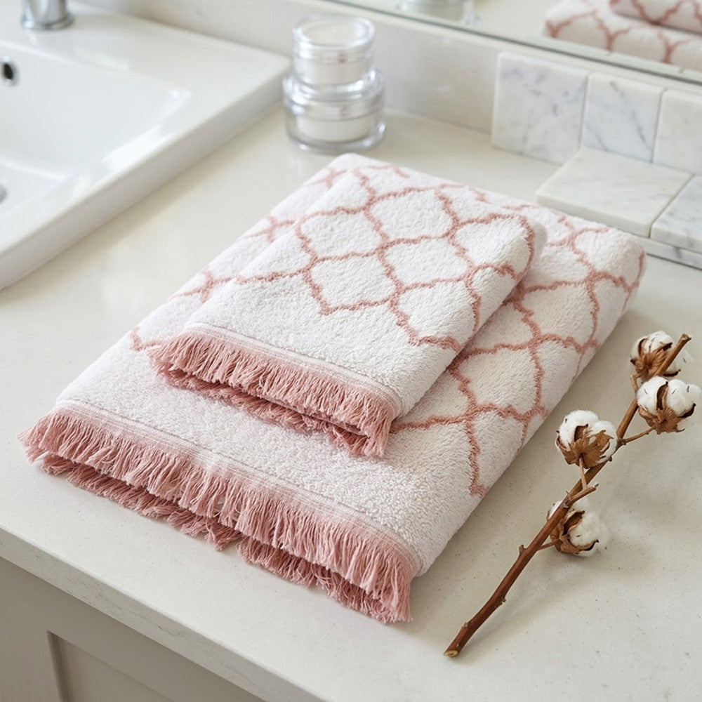 Махрові рушники комплектом, 2шт, 90х50см, 140х70см, Maison D'or Lorenza Lilac-White, Ліловий / Набір рушників з махри