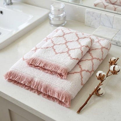 Махрові рушники комплектом, 2шт, 90х50см, 140х70см, Maison D'or Lorenza Lilac-White, Ліловий / Набір рушників з махри