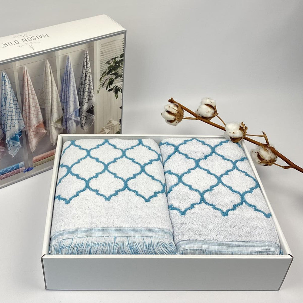 Махрові рушники комплектом, 2шт, 90х50см, 140х70см, Maison D'or Lorenza Lilac-White, Ліловий / Набір рушників з махри