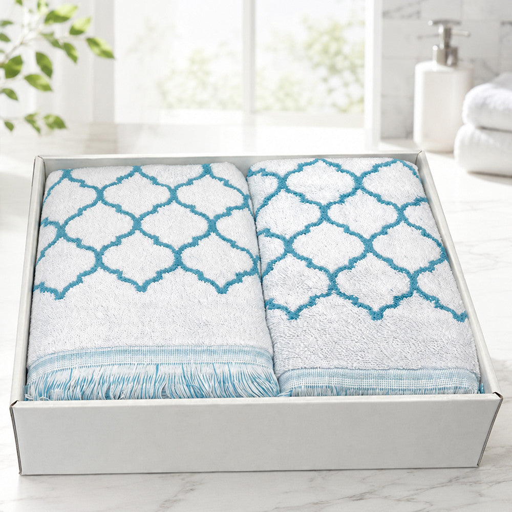 Махрові рушники комплектом, 2шт, 90х50см, 140х70см, Maison D'or Lorenza Lilac-White, Ліловий / Набір рушників з махри
