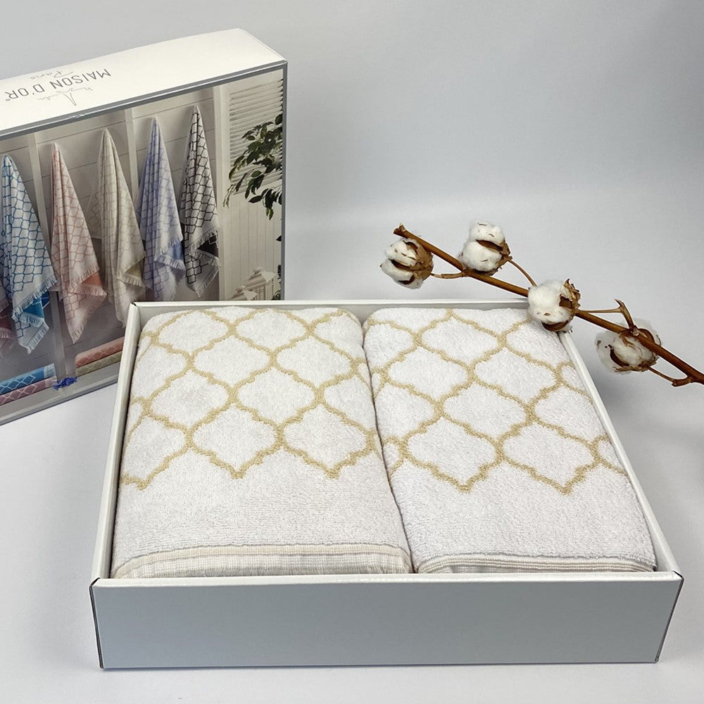Махрові рушники комплектом, 2шт, 90х50см, 140х70см, Maison D'or Lorenza Lilac-White, Ліловий / Набір рушників з махри