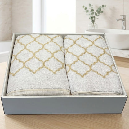 Махрові рушники комплектом, 2шт, 90х50см, 140х70см, Maison D'or Lorenza Lilac-White, Ліловий / Набір рушників з махри