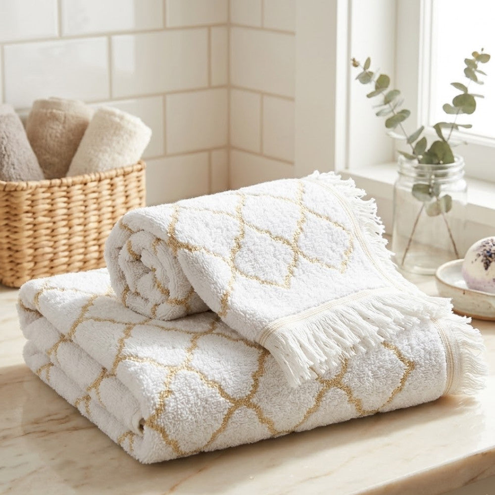 Махрові рушники комплектом, 2шт, 90х50см, 140х70см, Maison D'or Lorenza Lilac-White, Ліловий / Набір рушників з махри
