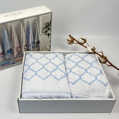 Махрові рушники комплектом, 2шт, 90х50см, 140х70см, Maison D'or Lorenza Lilac-White, Ліловий / Набір рушників з махри
