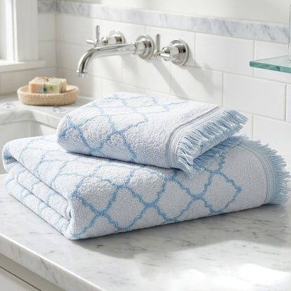 Махрові рушники комплектом, 2шт, 90х50см, 140х70см, Maison D'or Lorenza Lilac-White, Ліловий / Набір рушників з махри
