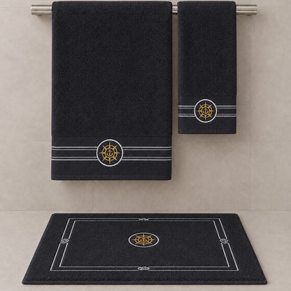 Набір махрових рушників з килимком (150х85,100х50 см, 80х50 см) Elegance Marine, / Рушники махрові / Банні рушники