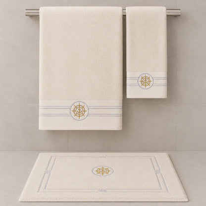 Набір махрових рушників з килимком (150х85,100х50 см, 80х50 см) Elegance Marine, / Рушники махрові / Банні рушники