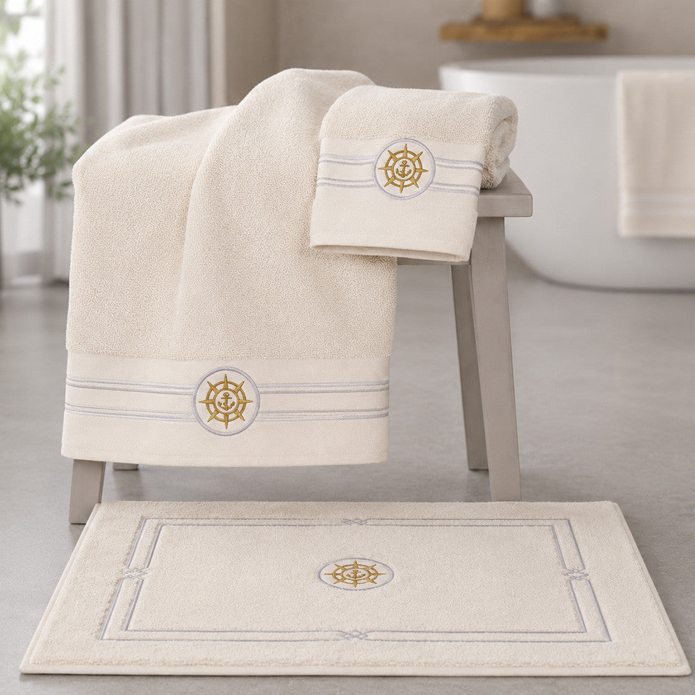Набір махрових рушників з килимком (150х85,100х50 см, 80х50 см) Elegance Marine, / Рушники махрові / Банні рушники