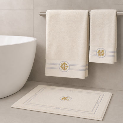 Набір махрових рушників з килимком (150х85,100х50 см, 80х50 см) Elegance Marine, / Рушники махрові / Банні рушники