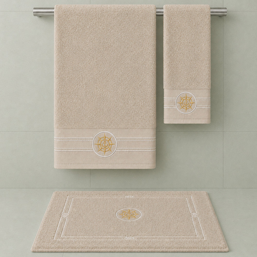 Набір махрових рушників з килимком (150х85,100х50 см, 80х50 см) Elegance Marine, / Рушники махрові / Банні рушники