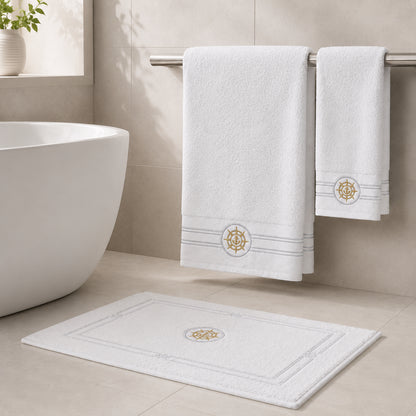 Набір махрових рушників з килимком (150х85,100х50 см, 80х50 см) Elegance Marine, / Рушники махрові / Банні рушники