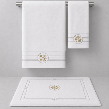 Набір махрових рушників з килимком (150х85,100х50 см, 80х50 см) Elegance Marine, / Рушники махрові / Банні рушники