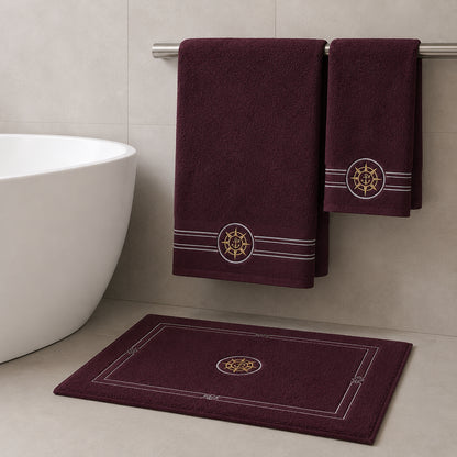 Набір махрових рушників з килимком (150х85,100х50 см, 80х50 см) Elegance Marine, / Рушники махрові / Банні рушники