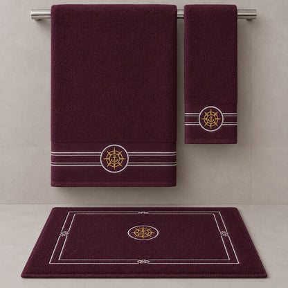 Набір махрових рушників з килимком (150х85,100х50 см, 80х50 см) Elegance Marine, / Рушники махрові / Банні рушники