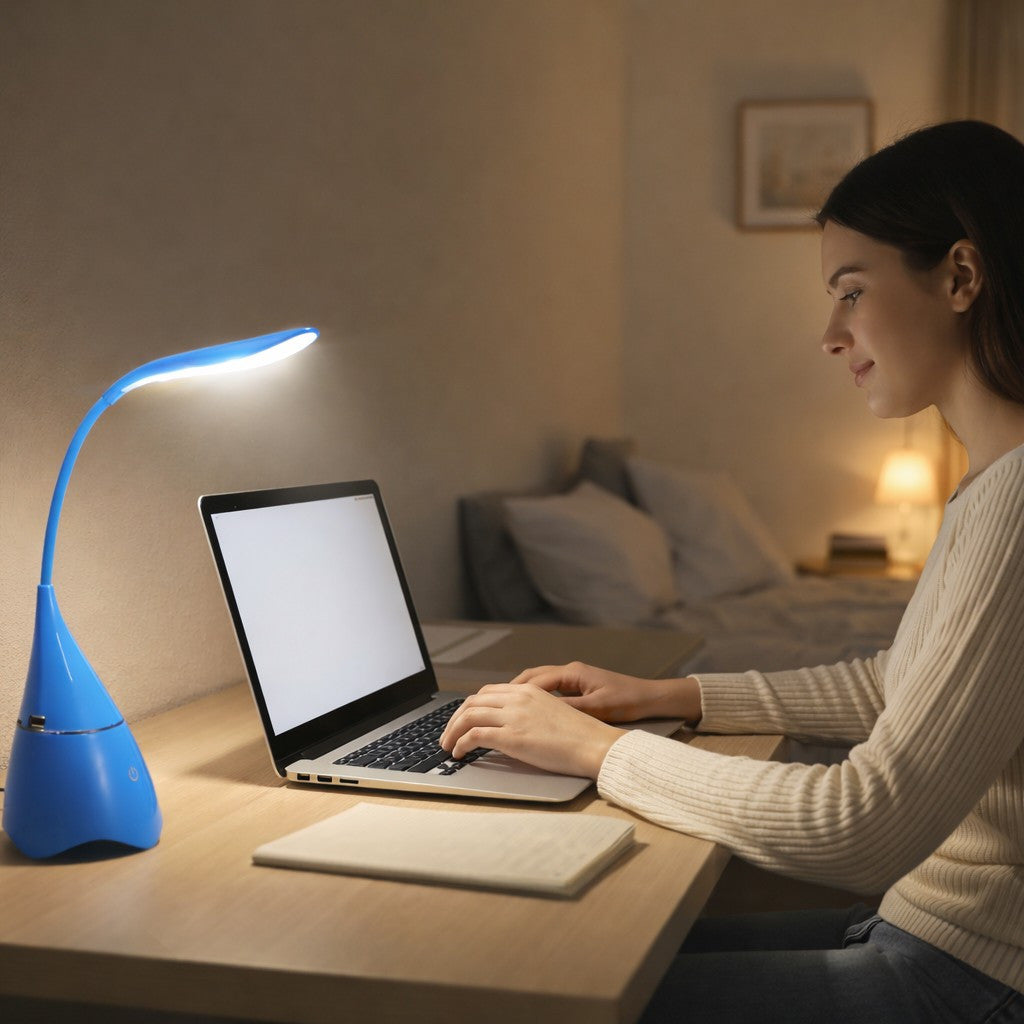 Настільна акумуляторна LED лампа 4,5 Вт, Bluetooth ( 20х10,7х10,2см) USB, Синя / Світлодіодна лампа / Сенсорна лампа