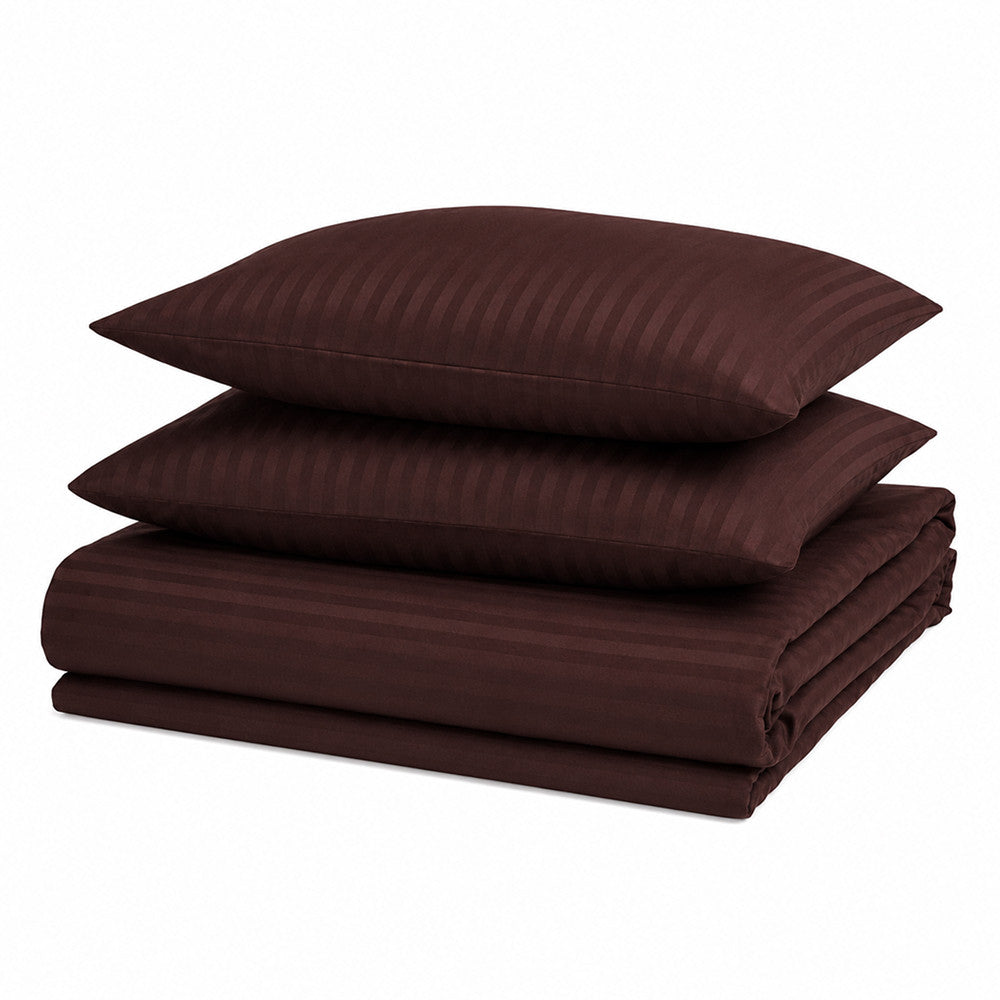 Постільна білизна, страйп-сатин, двоспальний-максі, LeLIT SS-3012, Коричневий-бежевий / Набір постільної білизни зі страйп-сатину