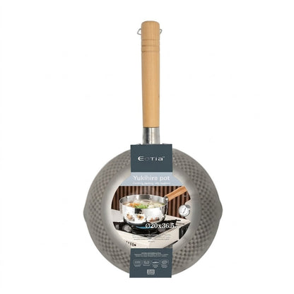 Японський кований ківш з дерев'яною ручкою, 1,6л, Eotia Yukihira Pot INOX, Сріблястий / Кастрюля з молотковою текстурою
