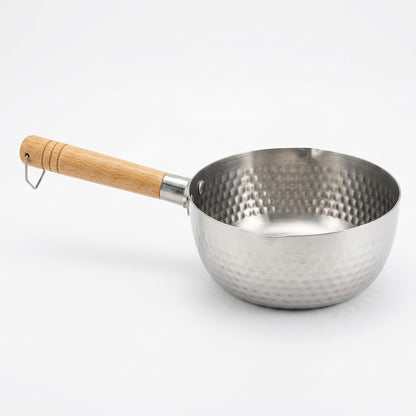 Японський кований ківш з дерев'яною ручкою, 1,6л, Eotia Yukihira Pot INOX, Сріблястий / Кастрюля з молотковою текстурою