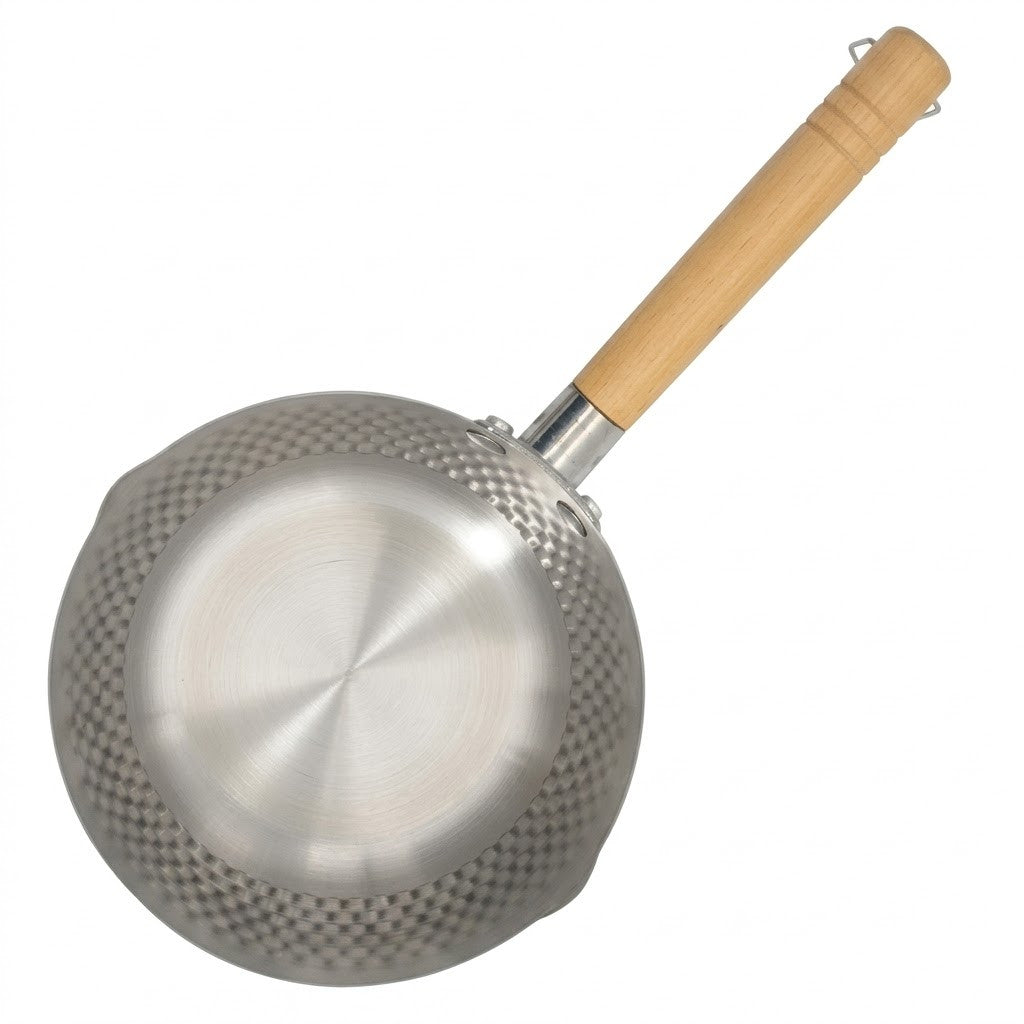 Японський кований ківш з дерев'яною ручкою, 1,6л, Eotia Yukihira Pot INOX, Сріблястий / Кастрюля з молотковою текстурою