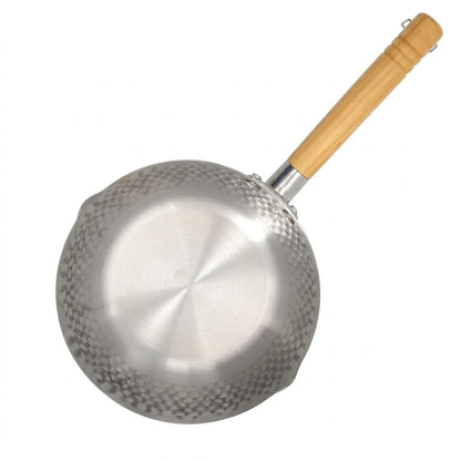 Японський кований ківш з дерев'яною ручкою, 1,6л, Eotia Yukihira Pot INOX, Сріблястий / Кастрюля з молотковою текстурою