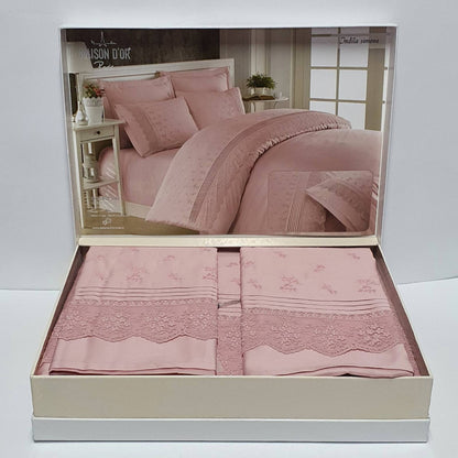 Сатиновий комплект постільної білизни, євро, вишивка, Maison D'or Roesia Estee Antracite, Темно-сірий / Постільна білизна із сатину