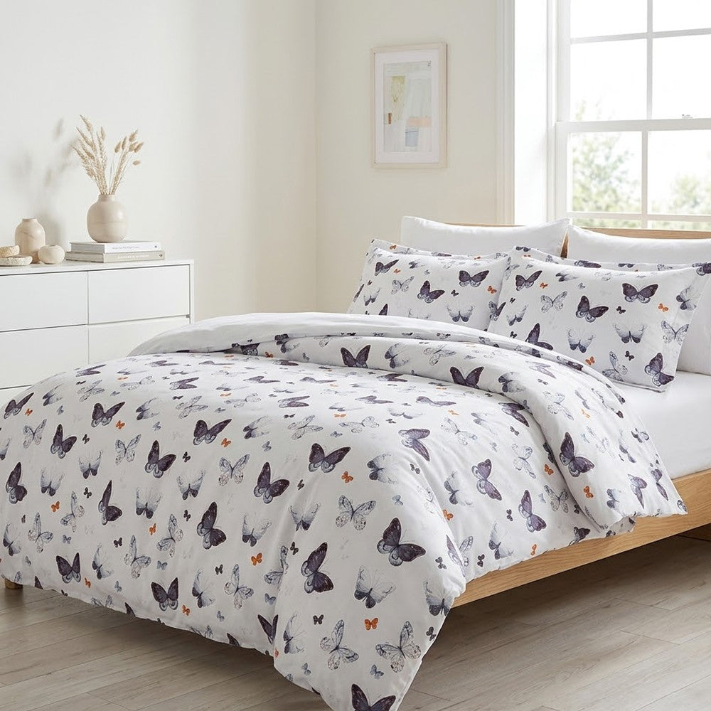 Сатиновий набір постільної білизни, євро, Maison D'or Butterfly Valley Dark Lilac, Білий-бузковий / Постільний комплект із сатину