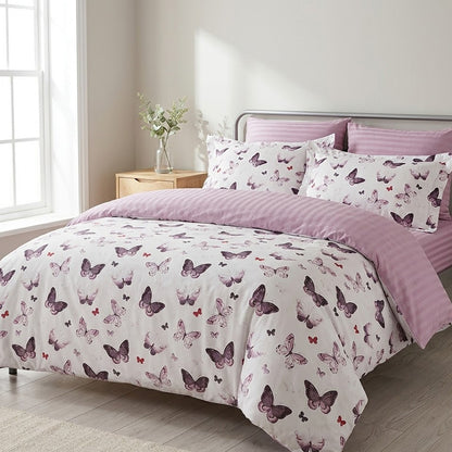 Сатиновий набір постільної білизни, євро, Maison D'or Butterfly Valley Dark Lilac, Білий-бузковий / Постільний комплект із сатину