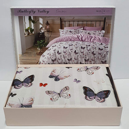 Сатиновий набір постільної білизни, євро, Maison D'or Butterfly Valley Dark Lilac, Білий-бузковий / Постільний комплект із сатину