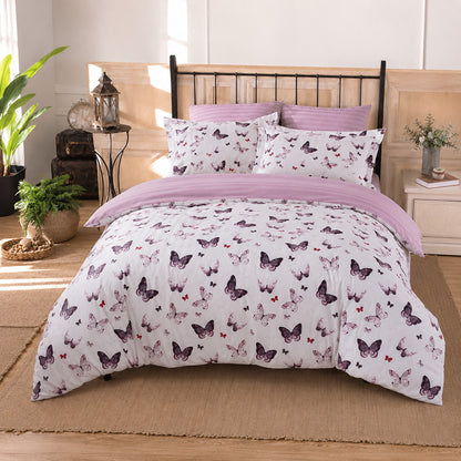 Сатиновий набір постільної білизни, євро, Maison D'or Butterfly Valley Dark Lilac, Білий-бузковий / Постільний комплект із сатину