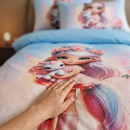 Дитяча постільна білизна полуторна, з фланелі, Colorful Home / Комплект постільної білизни для дівчинки / Постіль дитяча