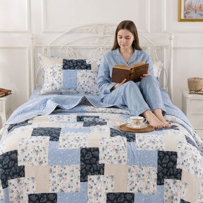 Комплект постільної білизни, фланель, полуторний, Belizza Plaid Blue / Бавовняний постільний набір / Полуторний набір спальний