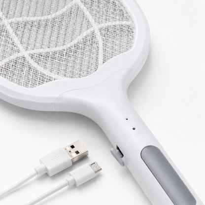 Електрична ракетка мухобійка з USB, Біла / Ракетка від комах / Електромухобійка / Акумуляторна пастка для комах