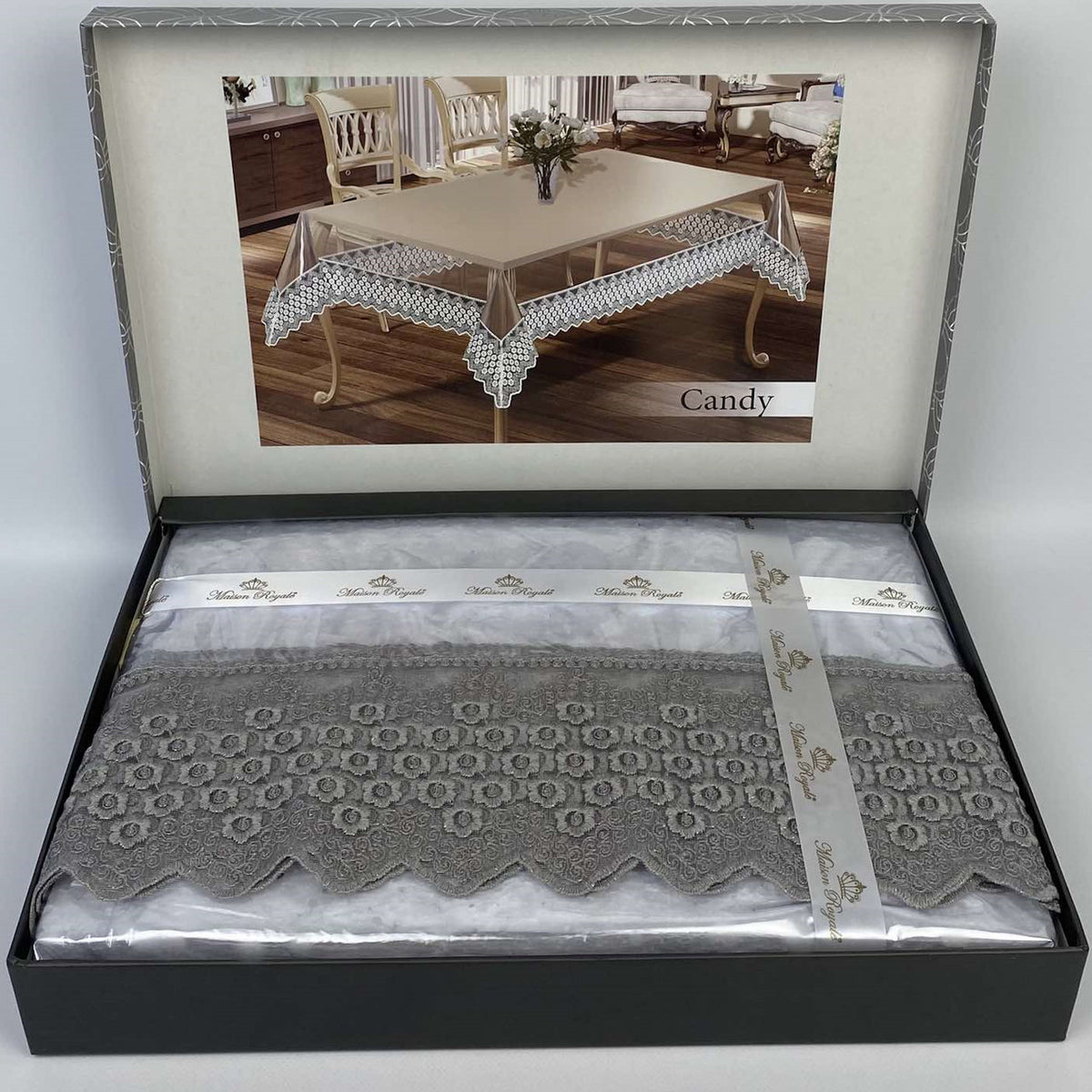 Силіконова скатертина з мереживом, 220х160см, Maison Royale Candy, / Скатертина на стіл / Святкова скатертина