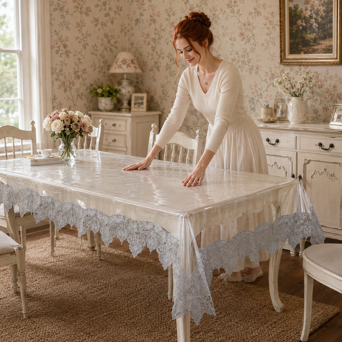 Силіконова скатертина з мереживом, 220х160см, Maison Royale Lukka, / Святкова скатертина / Скатертина на стіл