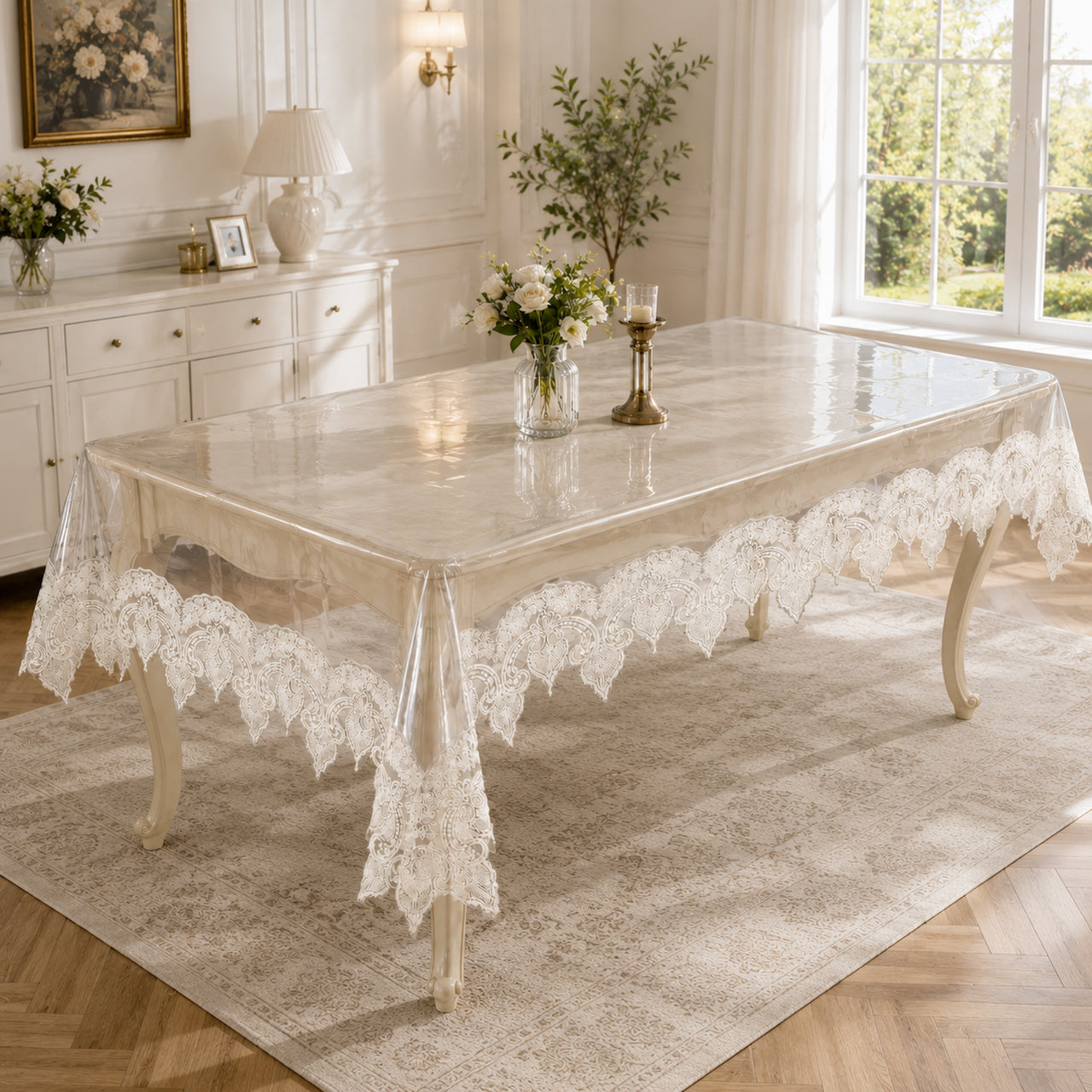 Силіконова скатертина з мереживом, 220х160см, Maison Royale Lukka, / Святкова скатертина / Скатертина на стіл
