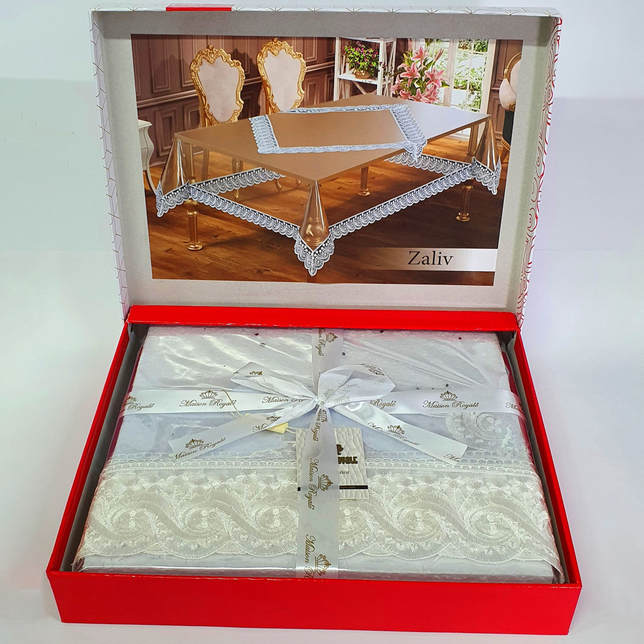 Силіконова скатертина з мереживом, 220х160см, Maison Royale Zaliv, / Скатертина на стіл / Прозора скатертина