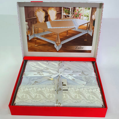 Силіконова скатертина з мереживом, 220х160см, Maison Royale Zaliv, / Скатертина на стіл / Прозора скатертина